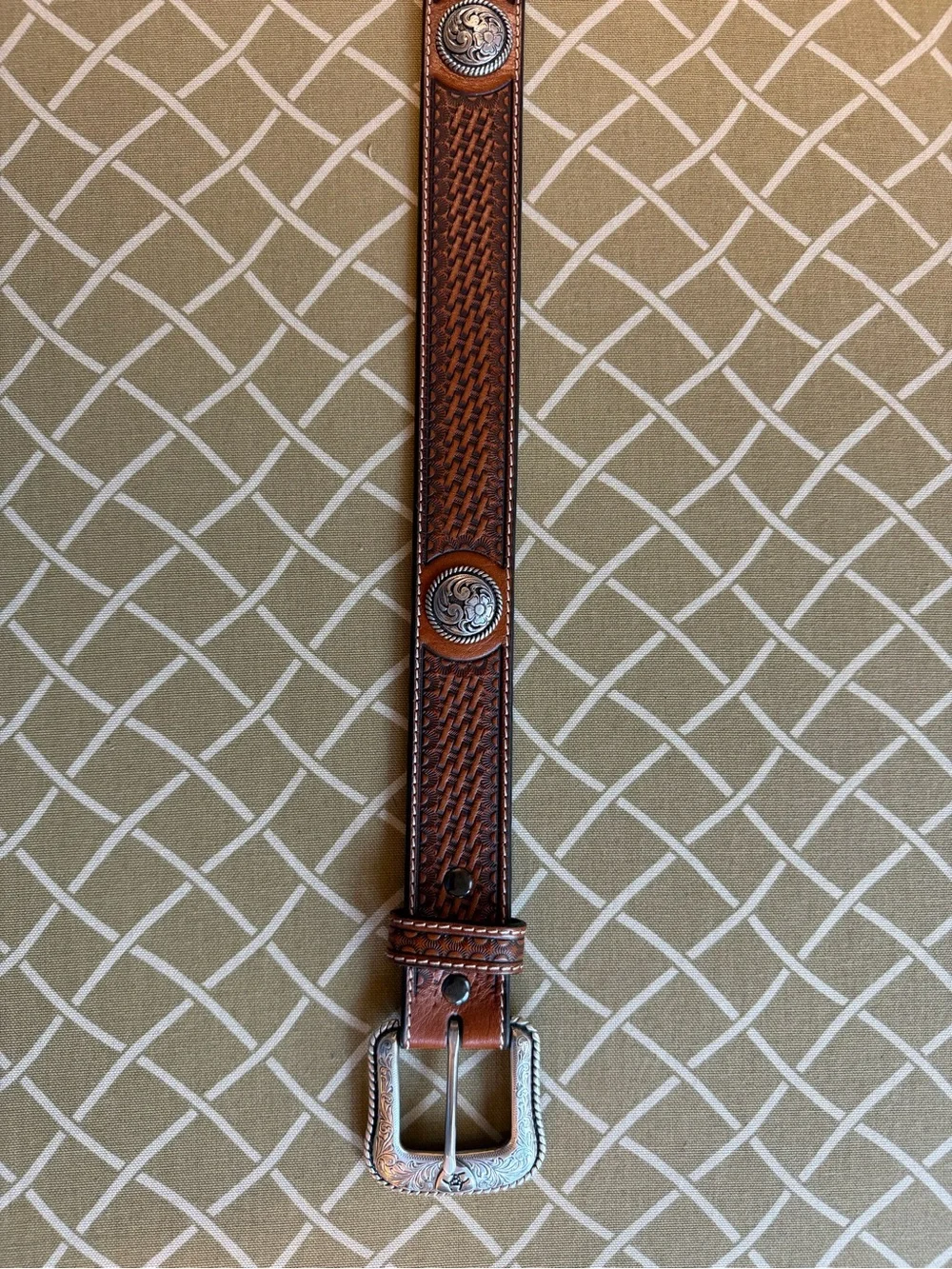 Ariat Men’s 36 Brown Tooled Leather Western Belt Concho Buckle